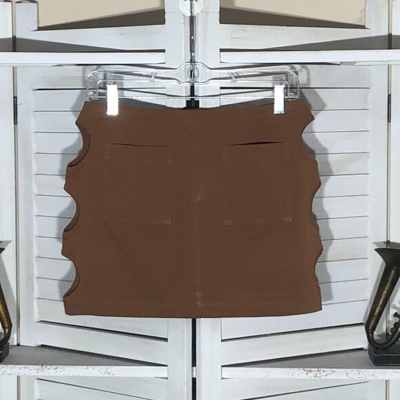 The Ragged Priest Brown Mini Skirt Cut Out Sides Size 8 - Picture 2 of 10
